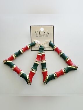 Red & Green Bamboo Style Earrings